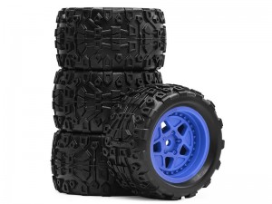 RUBBER TIRE & RIM SET 72.5 X 40mm ARA550112 FOR ARRMA 1/14 TYPHON GROM 1/18 GRANITE GROM - BLUE - RS-ARA550112A/BU
