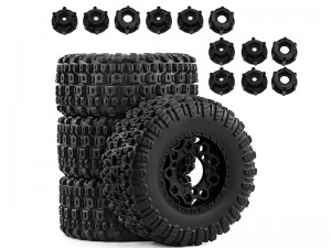 RUBBER TIRE AND RIM SET 109 X 47mm WITH 12 / 14 / 17mm HEX ADAPTER FOR ARRMA 1/10 FURY SENTON LOSI BAJA TRAXAS SLASH SHORT COURSE - RS-TY10947/BK