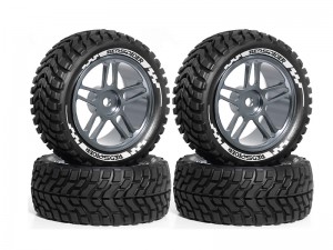 RUBBER TIRE & ALLOY RIM SET 75 X 30mm 12mm HEX FOR 1/10 TAMIYA TT-02 XV-02 RALLY TRUCK - TY-753012/GS