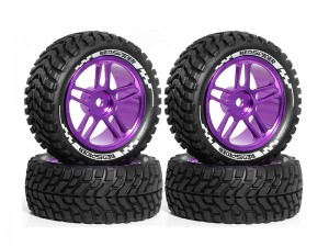 RUBBER TIRE & ALLOY RIM SET 75 X 30mm 12mm HEX FOR 1/10 TAMIYA TT-02 XV-02 RALLY TRUCK - PURPLE - TY-753012/PU