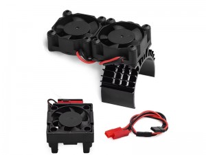 ALUMINUM 540 MOTOR HEATSINK DUAL TYPE WITH VELINEON VXL3S ESC COOLING FANS FOR TRAXXAS 1/10 SLASH HOSS STAMPEDE RUSLTER HOSS 4X4 - BLACK - RS-MHST01/BK