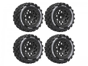 RUBBER TIRE & RIM SET 77 X 39mm 12mm HEX TYPE-B FOR ARRMA 1/18 GRANITE GROM 1/14 TYPHON GROM TRUCK - BLACK - RS-TY10052B-BK