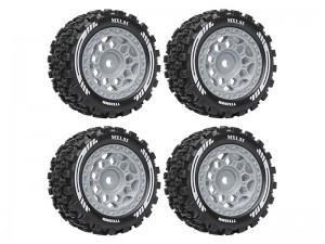 RUBBER TIRE & RIM SET 77 X 39mm 12mm HEX TYPE-B FOR ARRMA 1/18 GRANITE GROM 1/14 TYPHON GROM TRUCK - GRAY - RS-TY10052B-GY