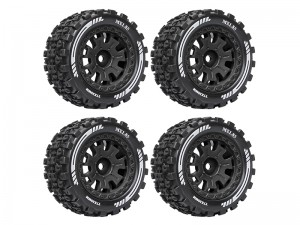 RUBBER TIRE & RIM SET 77 X 39mm 12mm HEX TYPE-A FOR ARRMA 1/18 GRANITE GROM 1/14 TYPHON GROM TRUCK - RS-TY10052A-BK