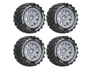 RUBBER TIRE & RIM SET 77 X 39mm 12mm HEX TYPE-A FOR ARRMA 1/18 GRANITE GROM 1/14 TYPHON GROM TRUCK - GRAY - RS-TY10052A-GY