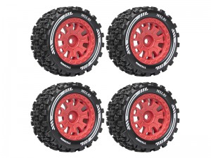 RUBBER TIRE & RIM SET 77 X 39mm 12mm HEX TYPE-A FOR ARRMA 1/18 GRANITE GROM 1/14 TYPHON GROM TRUCK - RED - RS-TY10052A-RE
