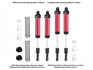 GPM 6061-T6 ALLOY FRONT / REAR COMPLETE INTERNAL SPRING SHOCK 130mm & 134mm FOR LOSI 1/8 LMT 2.0 Grave Digger LOS04028 - RED - LMT2130134-R