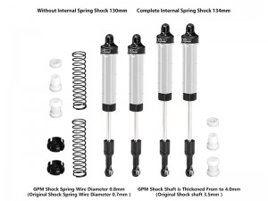 GPM 6061-T6 ALLOY FRONT / REAR COMPLETE INTERNAL SPRING SHOCK 130mm & 134mm FOR LOSI 1/8 LMT 2.0 Grave Digger LOS04028 - SILVER - LMT2130134-S