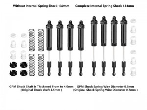 GPM LMT2130134FR 6061 ALLOY F & R COMPLETE INTERNAL SPRING SHOCK SET - 130mm AND 134MM LOS-1830 LOS-1831 FOR LOSI 1/8 LMT 2.0 MONSTER GRACE DIGGER LOS04028 - BLACK - LMT2130134FR-BK