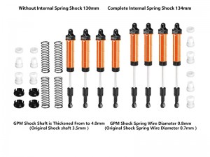 GPM LMT2130134FR 6061 ALLOY F & R COMPLETE INTERNAL SPRING SHOCK SET - 130mm AND 134MM LOS-1830 LOS-1831 FOR LOSI 1/8 LMT 2.0 MONSTER GRACE DIGGER LOS04028 - ORANGE - LMT2130134FR-OR