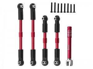 ALUMINUM FRONT & REAR TIE ROD SET ARA330753 FOR ARRMA 1/10 FURY GORGON QUAKE VORTEKS - RED - RS-ARA330753/RE