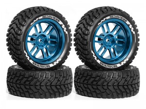 RUBBER TIRE AND ALLOY RIM SET 75 X 30mm 12mm HEX FOR TAMIYA TT-02 XV-02 RALLY TRUCK - BLUE - RS-TY4530/BU