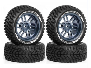 RUBBER TIRE AND ALLOY RIM SET 75 X 30mm 12mm HEX FOR TAMIYA TT-02 XV-02 RALLY TRUCK - RS-TY4530/GS