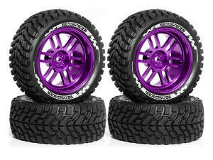 RUBBER TIRE AND ALLOY RIM SET 75 X 30mm 12mm HEX FOR TAMIYA TT-02 XV-02 RALLY TRUCK - RS-TY4530/PU
