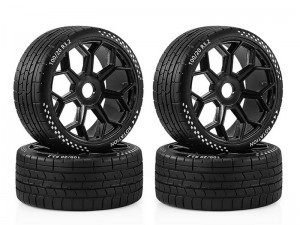 RUBBER TIRE AND RIM SET 42/ 101 2.9" 17mm HEX ARA550062 FOR ARRMA 1/7 INFRACTION LIMITLESS V2 6 ... - RS-WH10142/BK