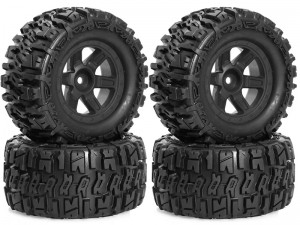 RUBBER TIRE AND RIM SET  90 X 45mm 12mm HEX FOR 1/16 TRAXXAS MINI E-REVO SUMMIT - RS-TY9045/BK