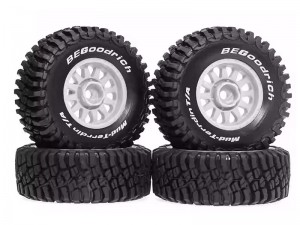 RUBBER TIRE AND RIM SET 70 X 27mm 12mm HEX FOR ARRMA 1/16 1/16 MOJAVE GROM TRUCK ARA2130 ARA2304 - WHITE - RS-WH702712/WI