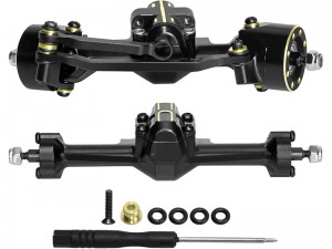 STEEL BRASS FRONT & REAR AXLE ASSEMBLED AXI-3320 AXI-3324 FOR 1/30 AXIAL RACING SCX30 MINI CRAWLER CHEVROLET K10 FORD BRONCO JEEP WRANGLER JLU AXI-2260 AXI-2048 AXI-2261 - BLACK - RS-AXI332024/BK