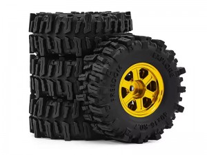 ALUMINUM TIRE & WHEEL SET TYPE A 40 X 16mm FOR 1/30 AXIAL SCX30 RED CAT ASCENT 32 MIN CRALWER CHEVROLET K10 FORD BRONCO JEEP WRANGLER JLU AXI-2260 AXI-2048 AXI-2261 - GOLD - RS-WH4016/GO