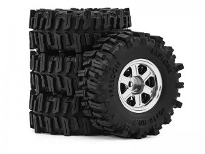 ALUMINUM TIRE & WHEEL SET TYPE A 40 X 16mm FOR 1/30 AXIAL SCX30 RED CAT ASCENT 32 MIN CRALWER CHEVROLET K10 FORD BRONCO JEEP WRANGLER JLU AXI-2260 AXI-2048 AXI-2261 - SILVER - RS-WH4016/SI