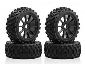 RUBBER TIRE & RIM SET 115 X 43mm 17mm HEX ARA550098 FOR ARRMA 1/8 TYPHON V5 TRL TRAXXAS JATO KYO ... - RS-ARA550098/BK
