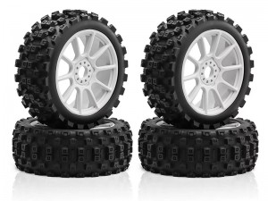 RUBBER TIRE & RIM SET 115 X 43mm 17mm HEX ARA550098 FOR ARRMA 1/8 TYPHON V5 TRL TRAXXAS JATO KYOSHO MP9 MP10 BUGGY - WHITE - RS-ARA550098/WI