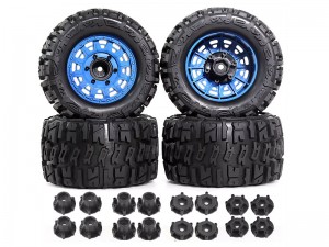 RUBBER TIRE & RIM SET 115 X 43mm 12mm 14mm HEX ARA550098 FOR ARRMA 1/8 TYPHON V5 TRL TRAXXAS JAT ... - RS-ARA550098/BU