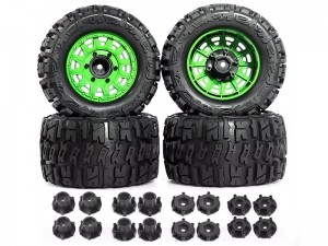RUBBER TIRE & RIM SET 115 X 43mm 12mm 14mm HEX ARA550098 FOR ARRMA 1/8 TYPHON V5 TRL TRAXXAS JATO KYOSHO MP9 MP10 BUGGY - RS-ARA550098/GR