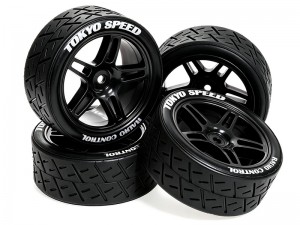 RUBBER TIRE AND RIM SET 65 X 27mm 12mm HEX FOR TAMIYA 1/10 TT-01 TT-020 XV-02 RC TOURING CAR - RS-TY654512/BK