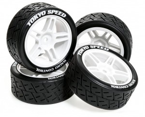 RUBBER TIRE AND RIM SET 65 X 27mm 12mm HEX FOR TAMIYA 1/10 TT-01 TT-020 XV-02 RC TOURING CAR - RS-TY654512/WI