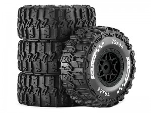 RUBBER TIRE & RIM SET 79 X 34mm 12mm HEX 10870 FOR TRAXXAS 1/14 1/16 MINI SLASH 108164-1 - RS-TY793412/BK