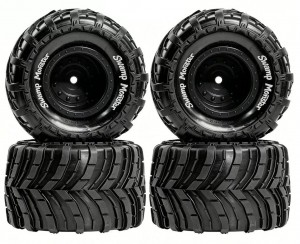RUBBER TIRE & RIM SET 85 X 52mm 12mm HEX FOR ARRMA 1/16 GORGON QUAKE GROM ARA2130 LOSI MINI LMT - RS-TY855212/BK