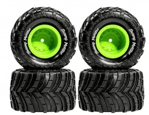 RUBBER TIRE & RIM SET 85 X 52mm 12mm HEX FOR ARRMA 1/16 GORGON QUAKE GROM ARA2130 LOSI MINI LMT - RS-TY855212/GR