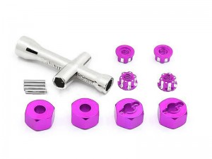 ALUMINUM NON-SLIIP WHEEL 12mm HEX NUT LOCK NUT 7154 3647 FOR TRAXXAS 1/16 MINI E-REVO MIN SLASH TRUCK - PURPLE - RS-TRX7154/PU