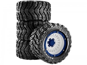 RUBBER TIRE & RIM SET 90 X 46mm 12mm HEX FOR ARRMA 1/16 MINI KRATON 3S TRAXXAS MINI E-REVO - WHITE / BLUE - RS-TY9046/WIBU