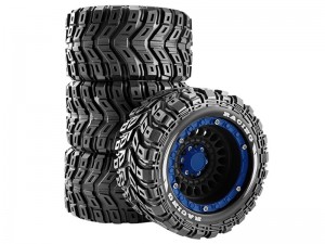 RUBBER TIRE & RIM SET 90 X 46mm 12mm HEX FOR ARRMA 1/16 MINI KRATON 3S TRAXXAS MINI E-REVO - BLACK / BLUE - RS-TY9046/BKBU