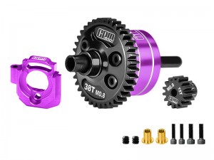 GPM MAKM63S 20CrMnTi 7075 ALUMINUM CENTER DIFFERENTIAL M0.8 63T W. Motor Plate & 15T PINION GEAR ARA-2985 FOR ARRMA 1/16 MIN IKRATON 3S ARA2508 - PURPLE - MAKM1538S-P