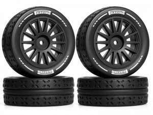RUBBER TIRE & RIM SET 70 X 26mm 12mm HEX FOR TAMIYA 1/10 TT-01 TT-02 XV-02 RALLY RC CAR - RS-TY702612/BK