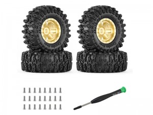 RUBBER & BRASS RIM SET 40 X 16mm FOR 1/30 AXIAL RACING SCX-30 CHEVROLET K10 FORD BRONCO JEEP WRANGLER JLU AXI-2260 AXI-2048 AXI-2261 CRAWLER - RS-WH3614A/BR