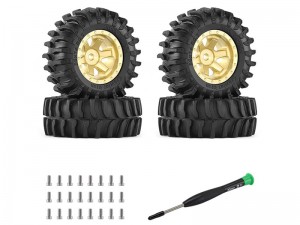 RUBBER & BRASS RIM SET 40 X 16mm FOR 1/30 AXIAL RACING SCX-30 CHEVROLET K10 FORD BRONCO JEEP WRANGLER JLU AXI-2260 AXI-2048 AXI-2261 CRAWLER - TYPE B - RS-WH3614B/BR