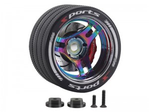 ALUMINUM TRANSMITTER STEERING WHEEL WITH BRAKE DISC CALIPER FOR FUTABA 4PX 7PX SANWA MT4 MT5 M17 FLYSKY NOBLE NB4+ - RS-TSW01C-IRSI