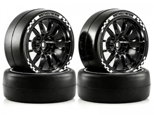 ALUMINUM ON-ROAD TIRE & RIM SET 65 X 28mm 12mm HEX FOR 1/10 TAMIYA TT-01 TT-02 TA-08 HPI SPORT 3 ... - RS-TY652812/BK