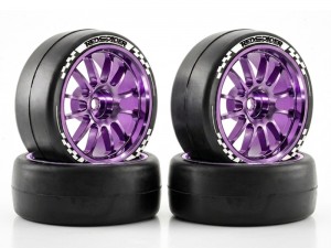 ALUMINUM ON-ROAD TIRE & RIM SET 65 X 28mm 12mm HEX FOR 1/10 TAMIYA TT-01 TT-02 TA-08 HPI SPORT 3 KYOSHO  FAZER Mk2 FZ02 TOURING CAR - RS-TY652812/PU