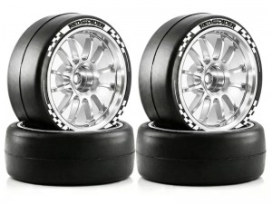 ALUMINUM ON-ROAD TIRE & RIM SET 65 X 28mm 12mm HEX FOR 1/10 TAMIYA TT-01 TT-02 TA-08 HPI SPORT 3 KYOSHO  FAZER Mk2 FZ02 TOURING CAR - RS-TY652812/SI