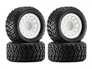 RUBBER TIRE AND RIM SET 90mm X 45mm 12mm HEX TYPE A FOR 1/14 1/16 ARRMA MINI KRATON TRAXXAS E-REVO ARA2508 - WHITE - RS-TY904512/WI