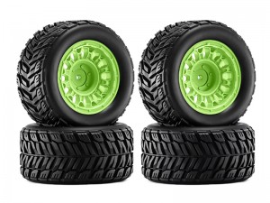 RUBBER TIRE AND RIM SET 90mm X 45mm 12mm HEX TYPE A FOR 1/14 1/16 ARRMA MINI KRATON TRAXXAS E-REVO ARA2508 - RS-TY904512/GR