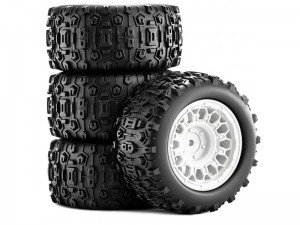 RUBBER TIRE AND RIM SET 90mm X 45mm 12mm HEX TYPE B FOR 1/14 1/16 ARRMA MINI KRATON TRAXXAS E-REVO ARA2508 - RS-TY904512B/WI