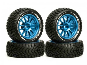 ALUMINUM RUBBER TIRE & RIM SET 75mm x 30mm 12mm HEX FOR 1/10 TAMIYA TT-02B XV-02 BUGGY TRUCK - RS-TY753012/BU