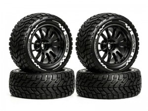 ALUMINUM RUBBER TIRE & RIM SET 75mm x 30mm 12mm HEX FOR 1/10 TAMIYA TT-02B XV-02 BUGGY TRUCK - RS-TY753012/BK
