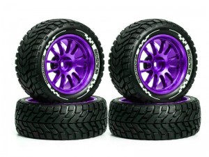 ALUMINUM RUBBER TIRE & RIM SET 75mm x 30mm 12mm HEX FOR 1/10 TAMIYA TT-02B XV-02 BUGGY TRUCK - RS-TY753012/PU